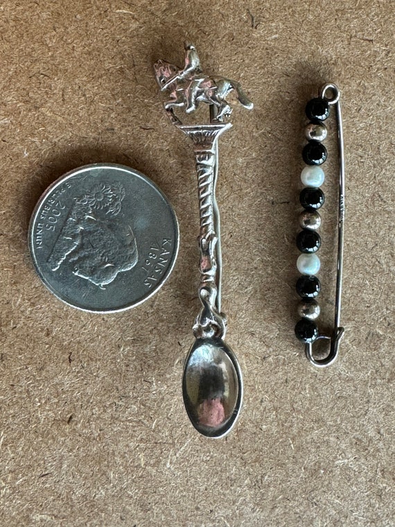 Vintage antique sterling silver spoon pin brooch … - image 3