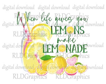When Life Gives You Lemons Make Lemonade Sublimation Designs Downloads, Summer Watercolor PNG Digital Download With Commercial License