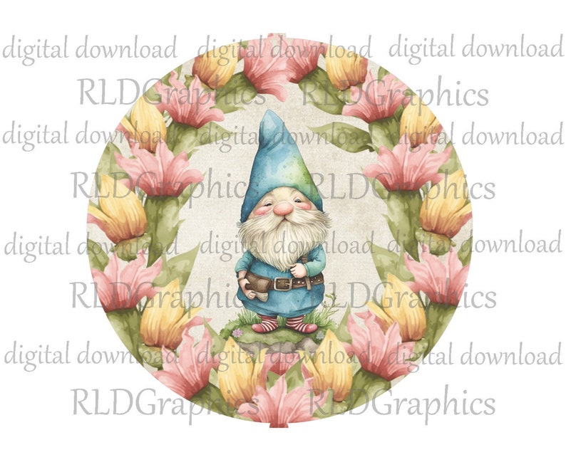 Spring Gnome Wind Spinner Sublimation Design, 10 Wind Spinner PNG Digital Download With Commercial License, Sublimation PNG Design image 2