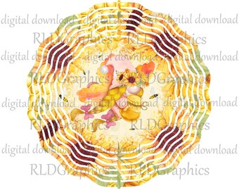 Sunflower Sublimation Wind Spinner Design, 10" Wind Spinner PNG Digital Download With Commercial License, Garden Gnome Sublimation Design