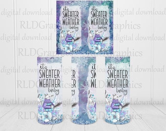 Sweater Weather Tumbler Sublimation Design, 20 oz & 30 oz Skinny Tumbler Winter Fox PNG Digital Download With Commercial License