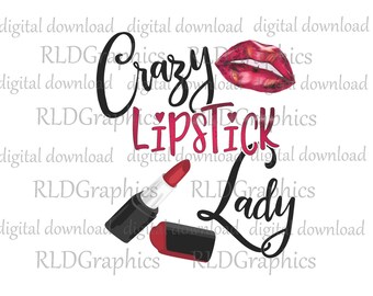 Cosmetic Bag Sublimation Design Downloads, Crazy Lipstick Lady Graphic PNG Digital Download With Commercial License, Makeup Bag Design