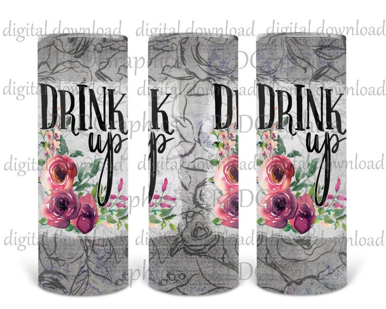 Drink Up Funny 20 oz Tumbler Sublimation Design, Sublimation Tumbler Skinny Cup Design PNG Digital Download With Commercial License image 1