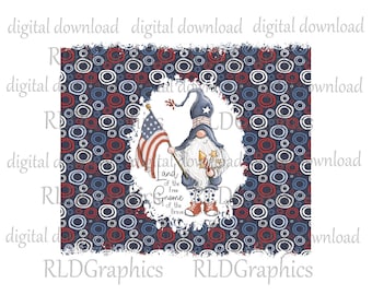 Forth of July Gnome Skinny Tumbler Sublimation Design Download, Land of the Free Tumbler PNG Digital Download With Commercial License