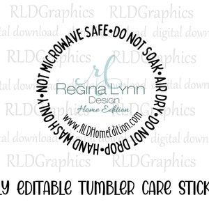 Editable Tumbler Care Stickers, Tumbler Stickers, Custom Tumbler Care, Editable Canva Template, Snow Globe Care Sticker, Printable Stickers image 1