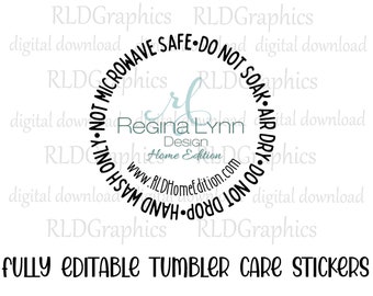 Editable Tumbler Care Stickers, Tumbler Stickers, Custom Tumbler Care, Editable Canva Template, Snow Globe Care Sticker, Printable Stickers