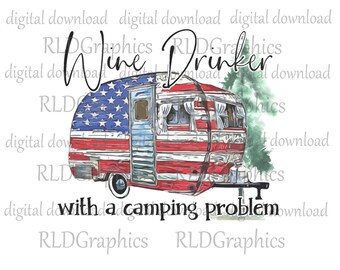 Wine Tumbler Sublimation Designs Downloads, Camping Tumbler Graphic PNG Digital Download With Commercial License