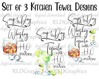 Kitchen Towel Sublimation Designs, Cocktail Bar Towel Bundle, Sublimation Kitchen Towel Design PNG Digital Download With Commercial License