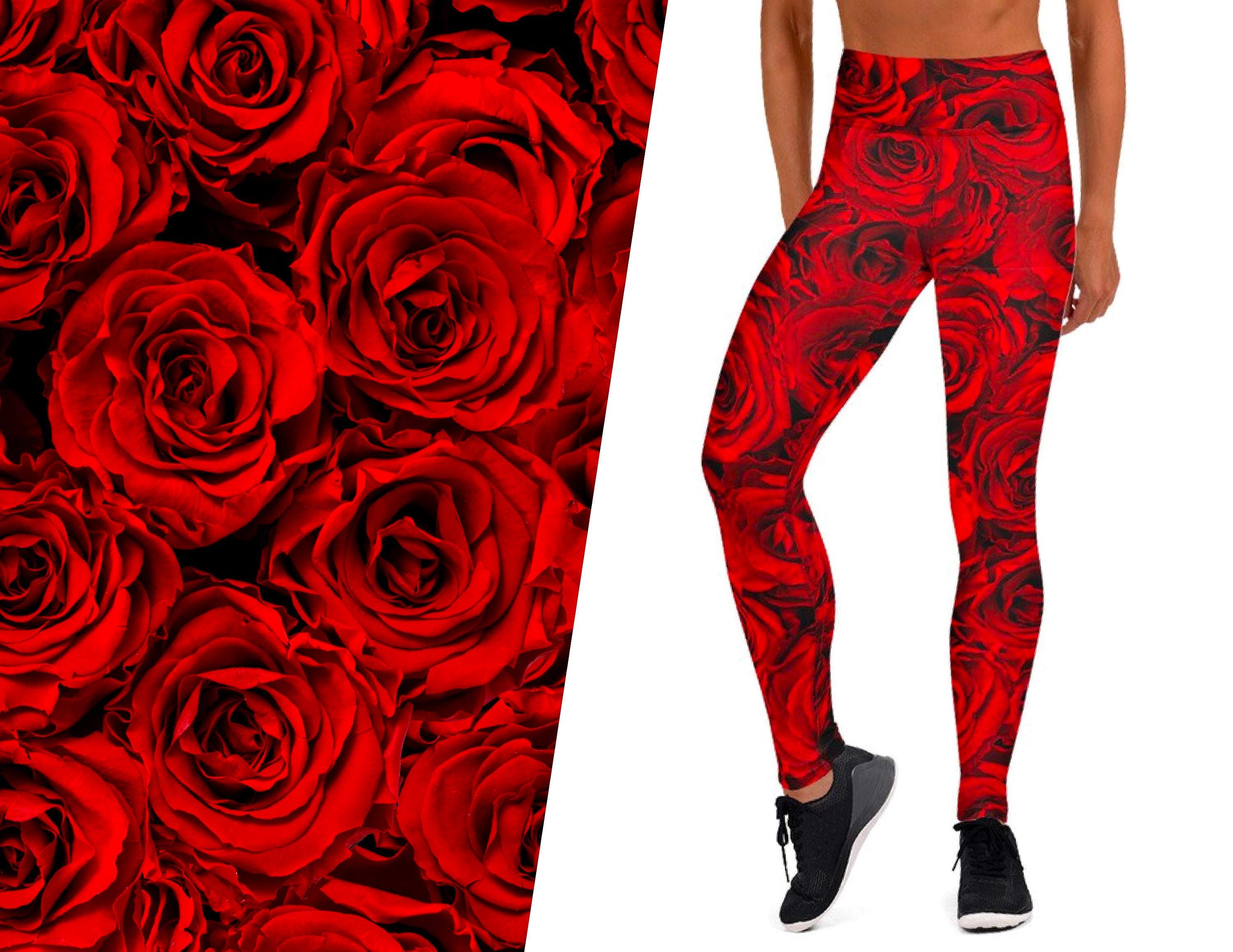 Beautiful Red Rose Flower Floral Printed Tights IVRY/IVOIRALL Full