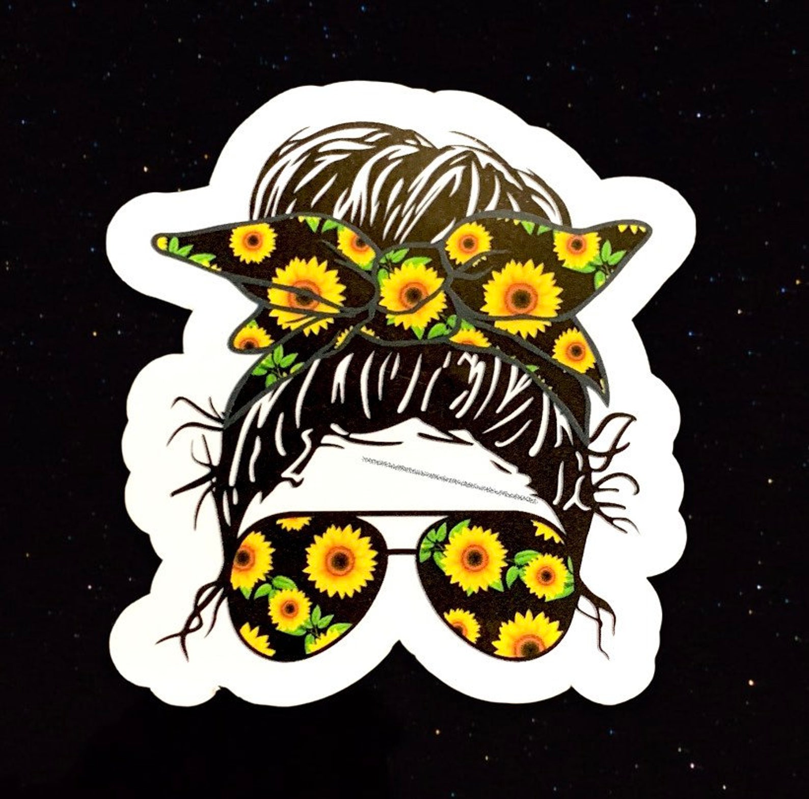 3 Sunflower Messy Bun Sticker Water Bottle Sticker Etsy