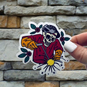 red welder skeleton sticker