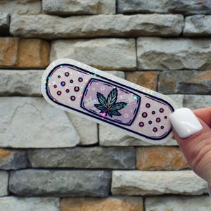 cute marijuana bandage holographic sticker