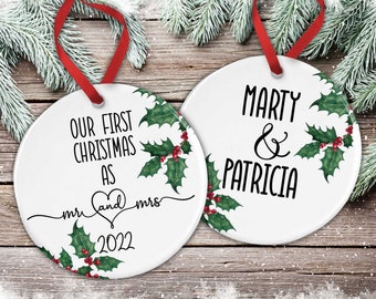 First Christmas As Mr and Mrs Ornament, Keepsake Ornament, Newlywed Christmas Ornament, Personalized Couples Ornament, 2 Sided Ornament