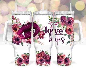 Anti Valentine Tumbler With Handle Lid & Straw, Love Bites Vampire Insulated Stainless Steel 40 oz Quencher Tumbler, Valentines Day Cup