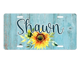 Sunflower Vanity Plate, Personalized Name Vanity License Plate, Custom Front Car Tag, Car Accessory, Boho Mom Sunflower License Plate