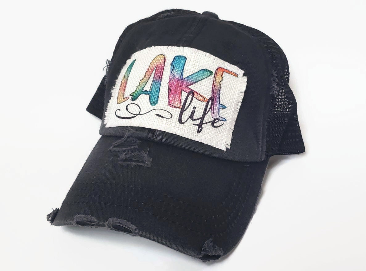 Patch Hat Lake Life Distressed Ponytail 
