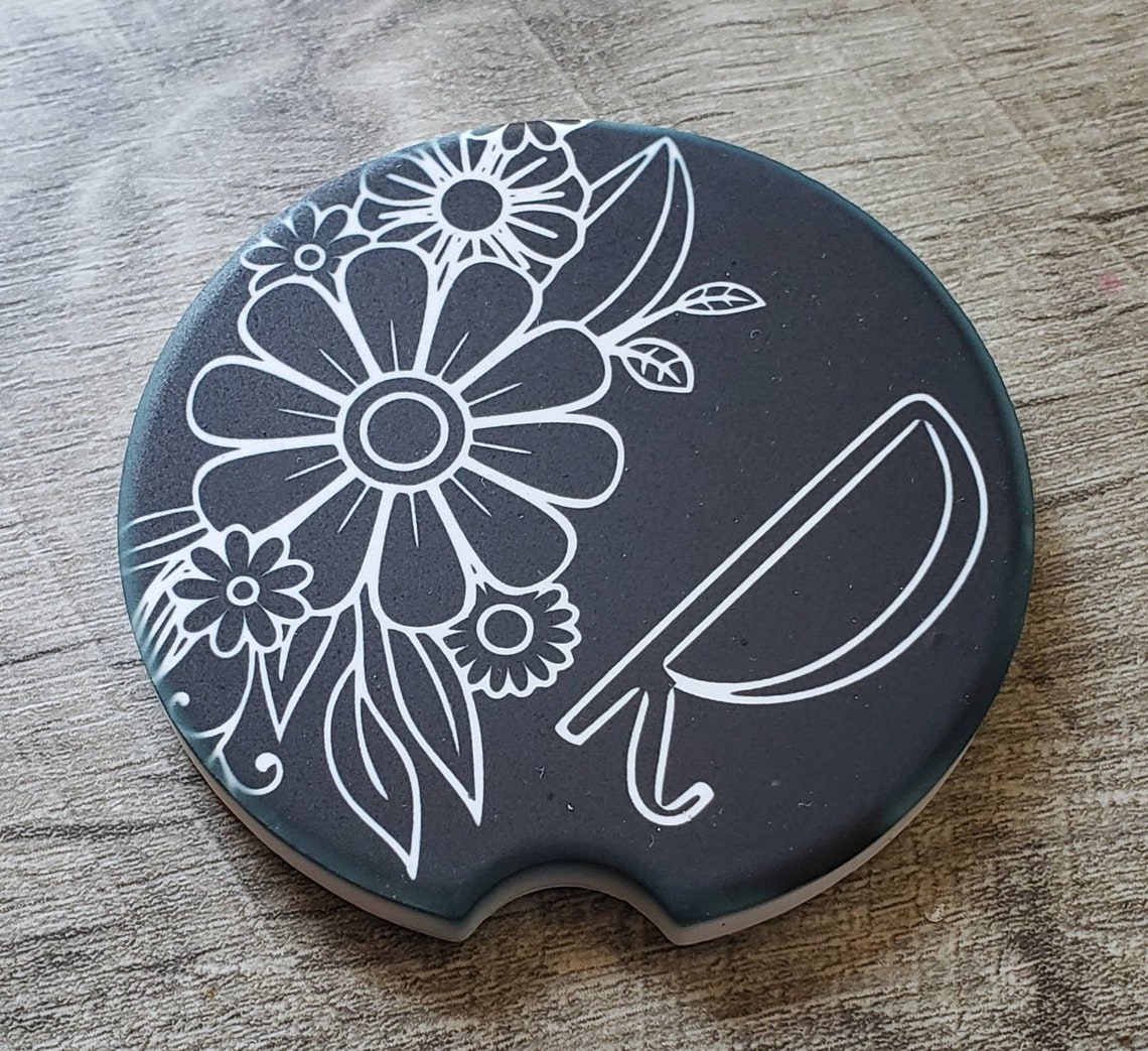 Car Coasters Set of 2 Initial Sandstone Coaster Cup Holders Etsy