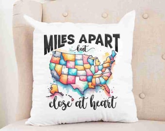 Long Distance Map Pillow Cover: Custom State Gift with Heart Pins