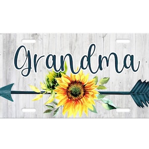 Grandma Vanity Plate, Mom Personalized License Plate, Custom Front Car Tag, Car Accessory, Boho Mom Sunflower License Plate