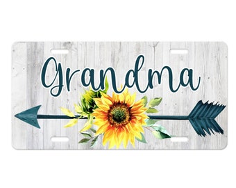 Personalized Grandma License Plate: Sunflower Boho Car Tag