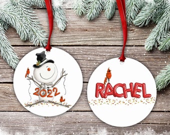 Snowman Ornament, Personalized Ornament, Custom Christmas Ornament, Name Xmas Ornament Christmas Tree Ornament 2 Sided Ornament