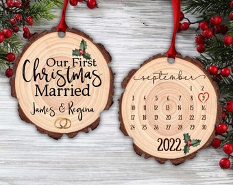 Just Married Ornament, First Christmas Married Ornament Calander, Personalized Christmas Ornament, Wedding Date Keepsake Our First Christmas