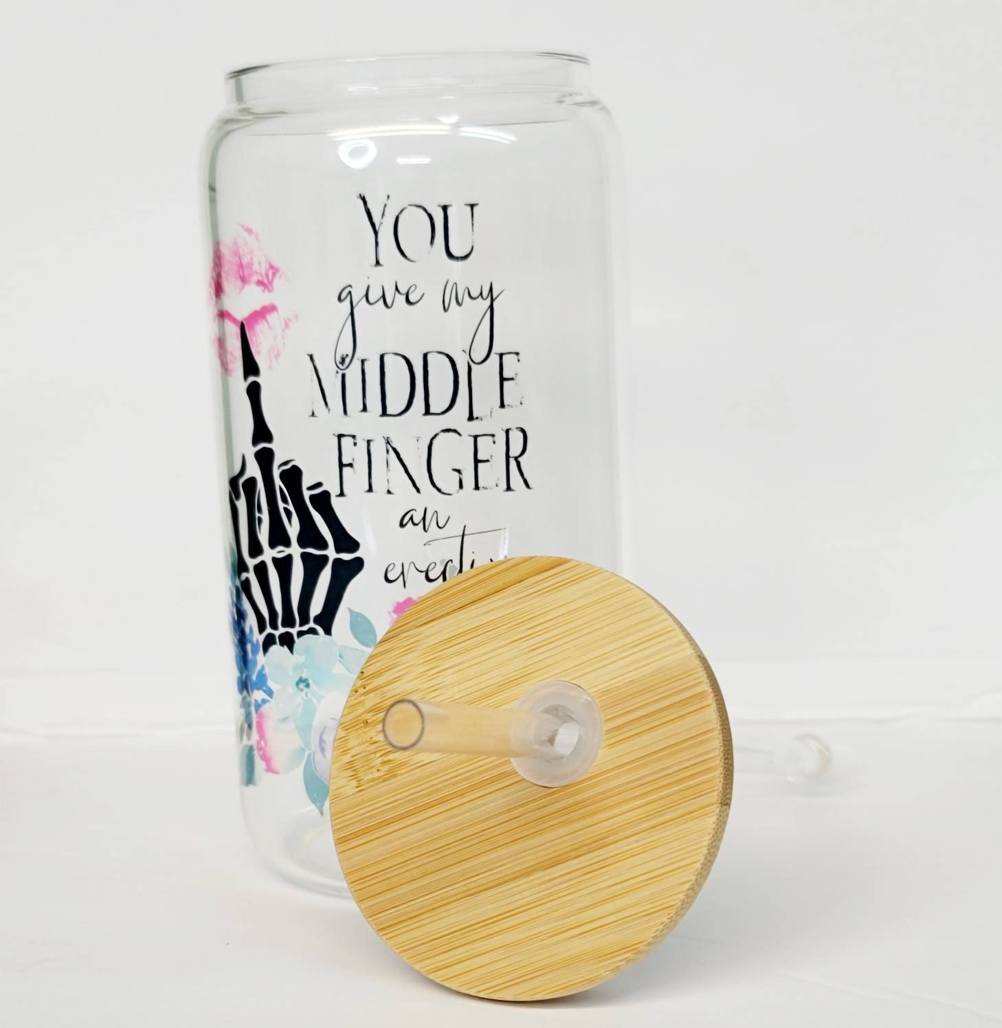 Iced Coffee Beer Glass Can With Lid You Give My Middle Finger Etsy