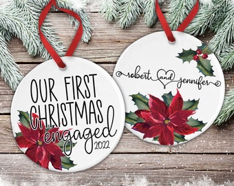 Our First Christmas Engaged Ornament, Engaged Christmas Ornament, Couples Ornament, Personalized Ornament 2 Sided Keepsake Ornament