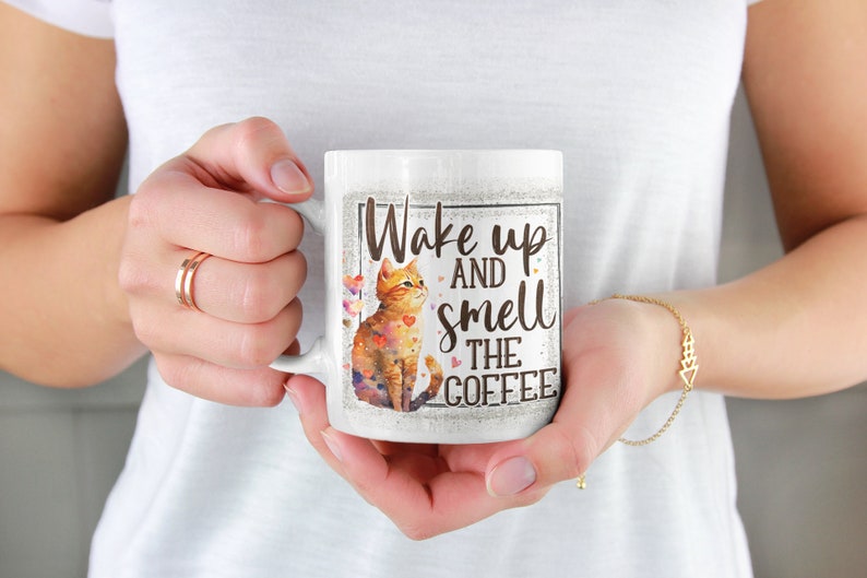 Wake Up And Smell The Coffee 11 oz Coffee Mug, Cat Mug, Humorous Coffee Mug, Cat Lovers Gift, Coworker Coffee Mug Gift, Funny Coffee Mug image 3
