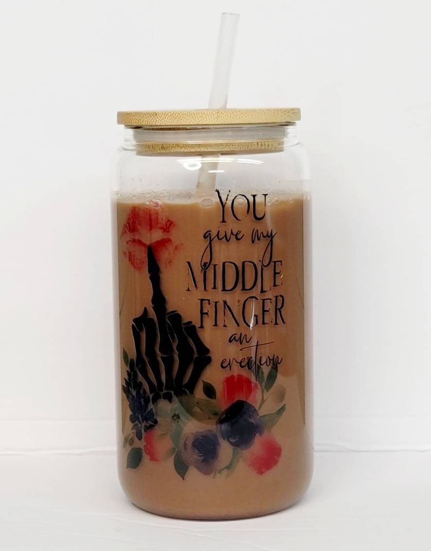 Iced Coffee Beer Glass Can With Lid You Give My Middle Finger Etsy
