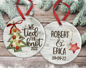 We Tied The Knot Ornament, Newlywed Ornament, Newlywed Christmas Ornament, Personalized Mr & Mrs Wedding Ornament 2 Sided Ornament