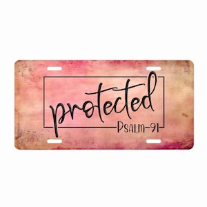 Puede incluir: Un fondo de acuarela rosa y marrón con un rectángulo negro que contiene la palabra "protected" y el texto "PSALM-91" debajo.