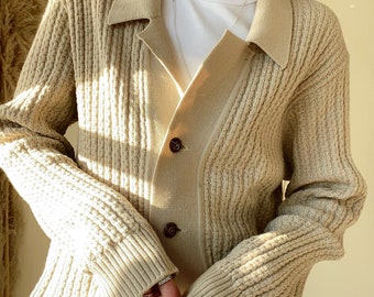 Vintage oat handmade Grandpa cardigan // LXL