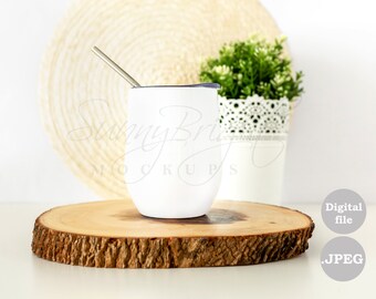 Maqueta de vaso de vino blanco, foto con diseño de sublimación (descarga digital)