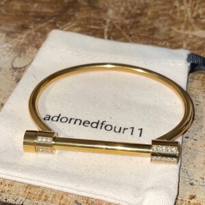 Stainless Steel Gold Plated Screw Cubic Zircon Bracelet Bangle