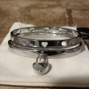 Stainless Steel Heart Toggle Cut out Heart Arm Candy Set Stackable Bracelet Bangle
