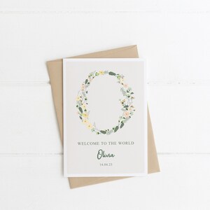 Nouveau-né, Carte de naissance personnalisée florale, Carte de naissance, Bienvenue dans le monde, Prénom personnalisé, Botanique pour chambre de bébé, Art naturel pour chambre de bébé