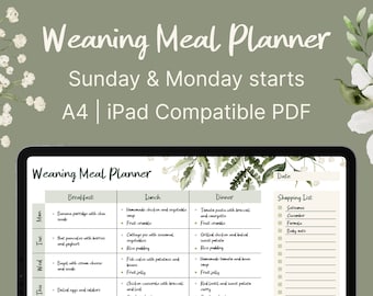 Weaning Meal Planner Printable, Weekly Weaning Diary, Meal Tracker, Weaning Journal, Baby Meal Planner, BONUS Shopping List!