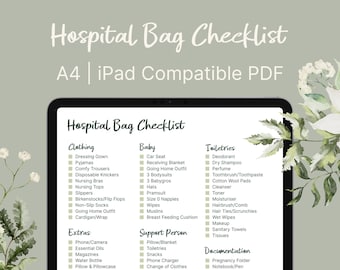 Hospital Bag Checklist Printable, Birth Bag Packing List, Pregnancy Checklist, New Baby Checklist, Maternity Checklist, Instant Download PDF