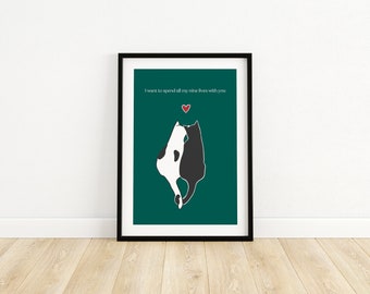 Cats in love art print, Valentines day gift for boyfriend, Valentines day gift for girlfriend, Valentines day gift