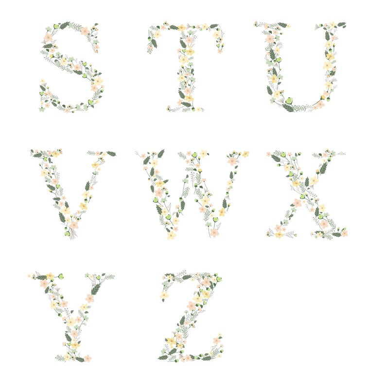 Custom Name Floral Initial Nursery Print - Personalised Wall Art for ...