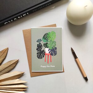 Cartão de felicitações de casa nova, para ela, para ele, cartão Monstera, cartão botânico, cartão desenhado à mão, cartão de casa nova, cartão de parabéns, parabéns
