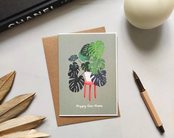 New Home Greetings Card, For Her, For Him, Monstera Card, Botanical Card, Hand Drawn Card, New House Card, Congratulations Card, Congrats