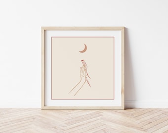 Moon Art Print, Celestial Print, Sisterhood Print, Home Decor, Moon Artwork, Bedroom Decor, Friendship Art, Moon Painting