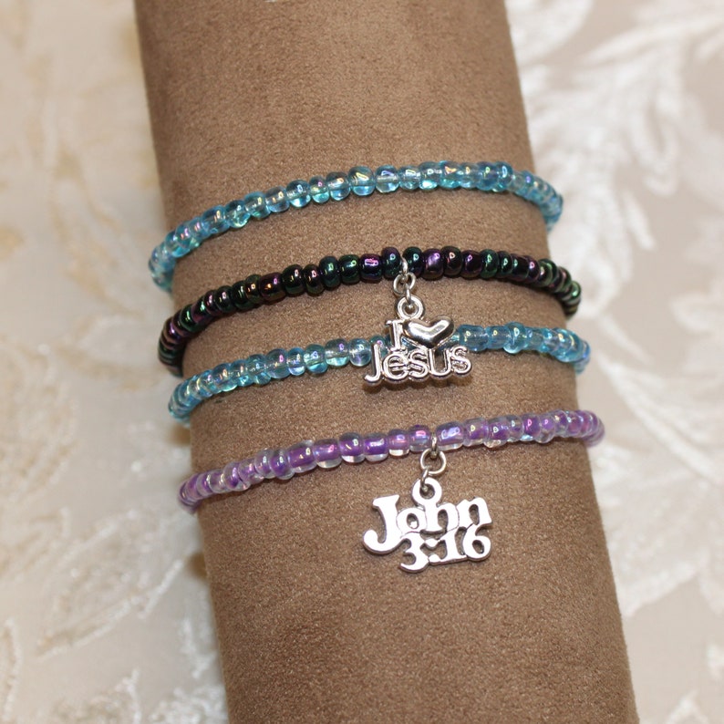 Beaded Jesus Bracelet, Seed Bead Jesus Bracelet, Set of 3, Stackable Etsy