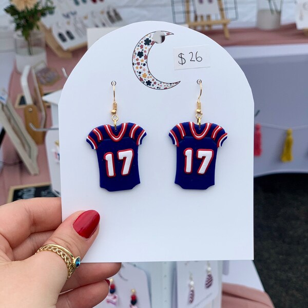 Buffalo Bills Jersey Earrings, Football Earrings, Polymer Clay Earrings, NFL jewelry, Josh Allen, Bills Mafia Merch, Clay Earrings, Bills
