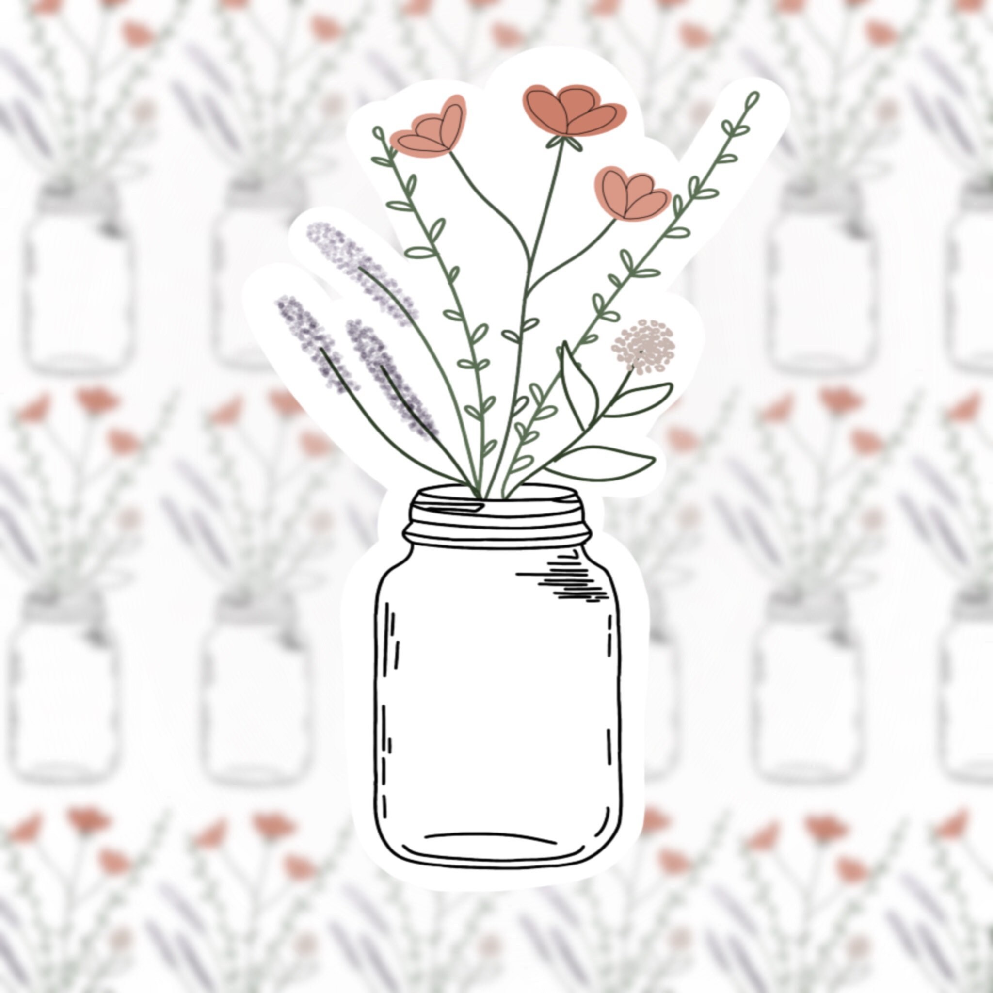 Mason Jar Floral Sticker Floral Stickers Stickers Laptop Etsy