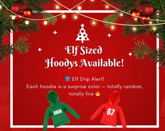 Huvtröja i älvstorlek – Rolig tonårsälvaccessoar | Slumpmässiga färger | Juloutfit med "Project 67 Drip"-motiv