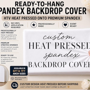 Klaar om op te hangen aangepaste spandex boog achtergrondomslag | HTV-hittegeperste | 6 FT en 7 FT boogafdekking | Gepersonaliseerde verjaardag babyshower bruiloft