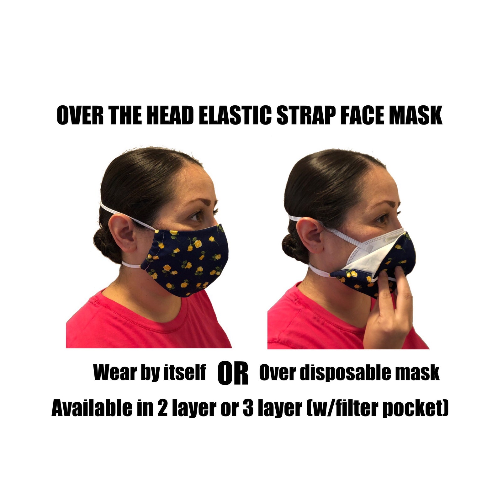 Over the Head Face Mask for Adults Fuchsia Floral Face Etsy